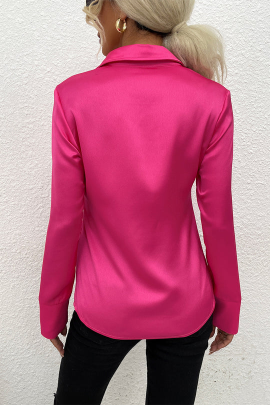 Damen Satinbluse mit elegantem Kragen und durchgehender Knopfleiste R&B