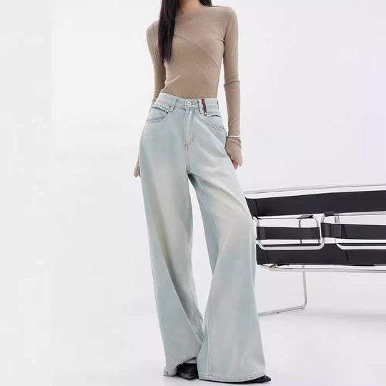 Damen Weite Denim-Hose mit lässigem Schnitt und hohem Bund R&B