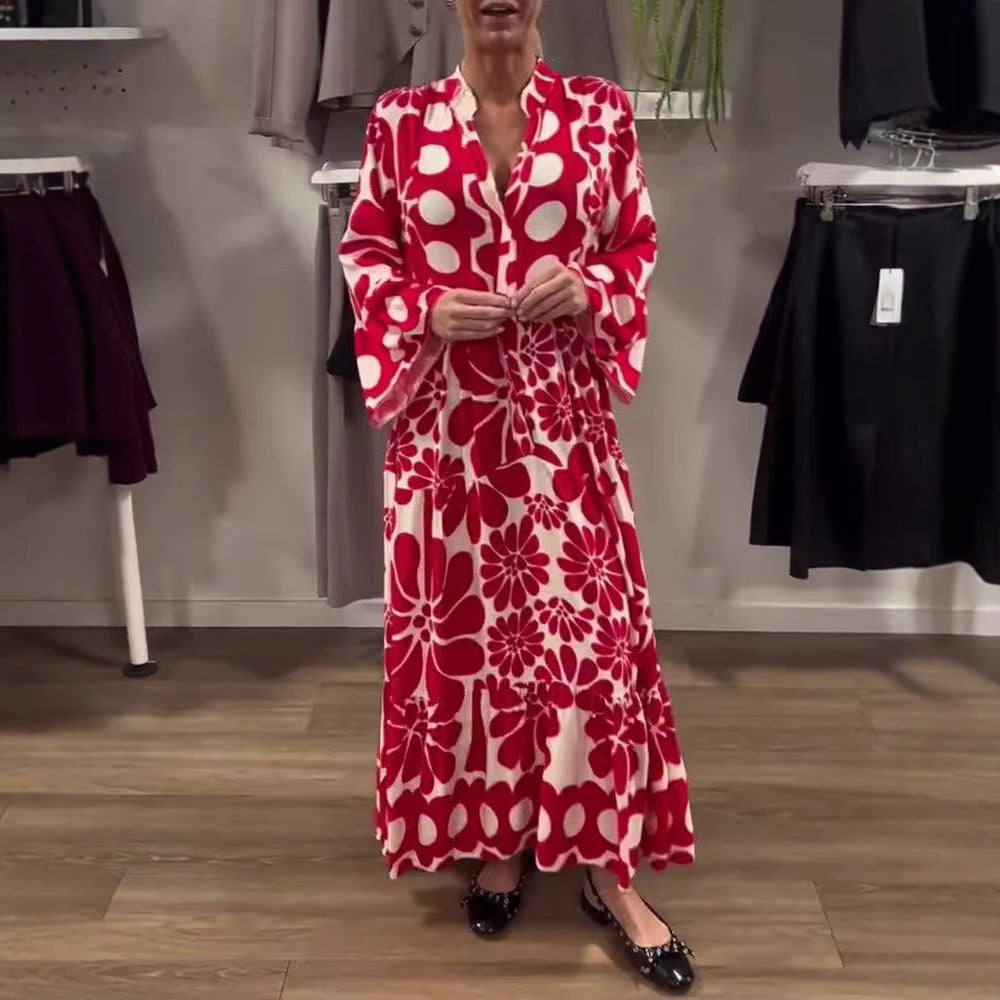 Damen Maxikleid mit floralem Muster und weitem Schnitt R&B