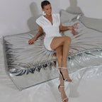 Damen Figurbetontes Knielanges Kleid mit Raffungen und tiefem V-Ausschnitt R&B