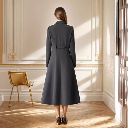 Damen eleganter Langmantel mit doppelter Knopfreihe und seitlichen Eingrifftaschen R&B