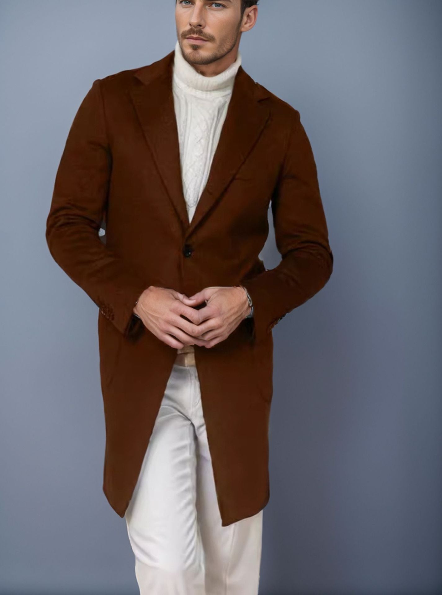 Herren eleganter Langmantel aus weichem Stoff R&B