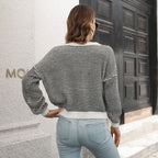 Damen Weit geschnittener Strickpullover mit modernem Wellenmuster und weitem Ausschnitt R&B