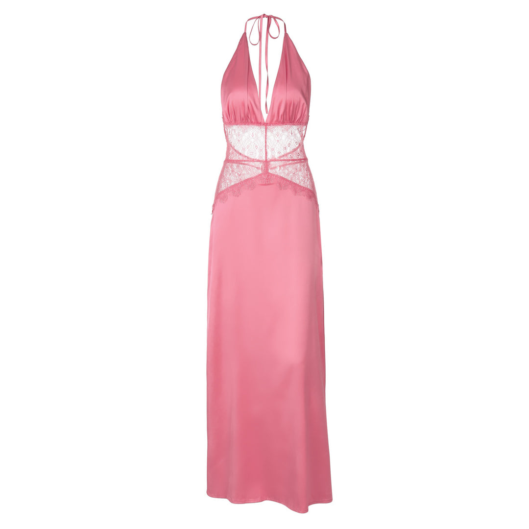 Damen Langes Nachtkleid mit transparenten Spitzenakzenten R&B