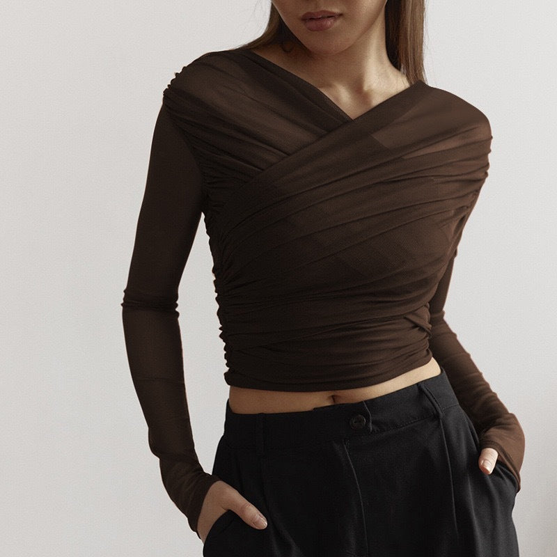 Damen Langarm-Crop-Top R&B