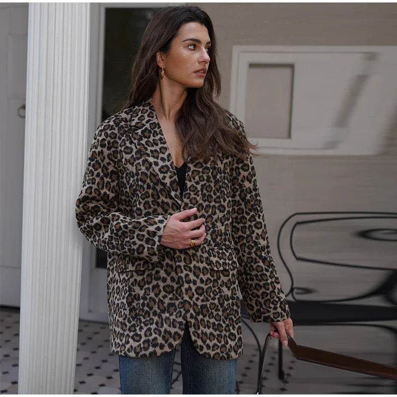 Damen Eleganter Leopardenmuster Blazer R&B