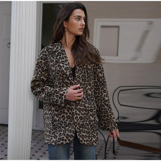 Damen Eleganter Leopardenmuster Blazer R&B