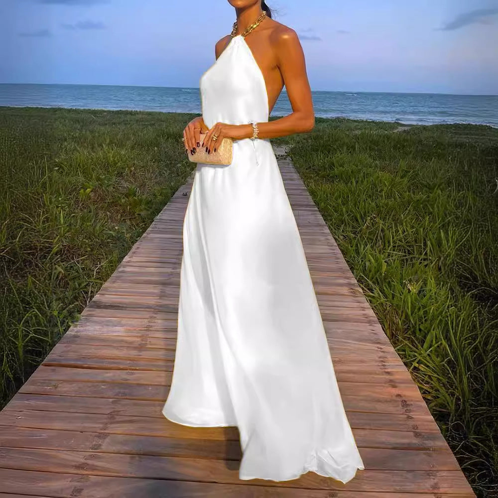 Damen Elegantes Maxikleid mit schmalem Halsband und fließendem Stoff R&B