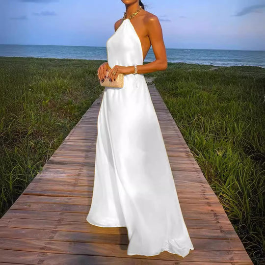 Damen Elegantes Maxikleid mit schmalem Halsband und fließendem Stoff R&B