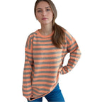 Damen lässiger Oversize-Pullover mit breiten Streifen R&B