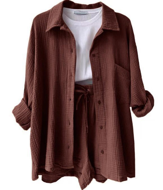 Damen lässige Oversized-Hemdjacke mit Gürtel R&B