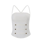 Damen Stylisches Top mit verstellbaren Spaghettiträgern und Knopfdetail R&B