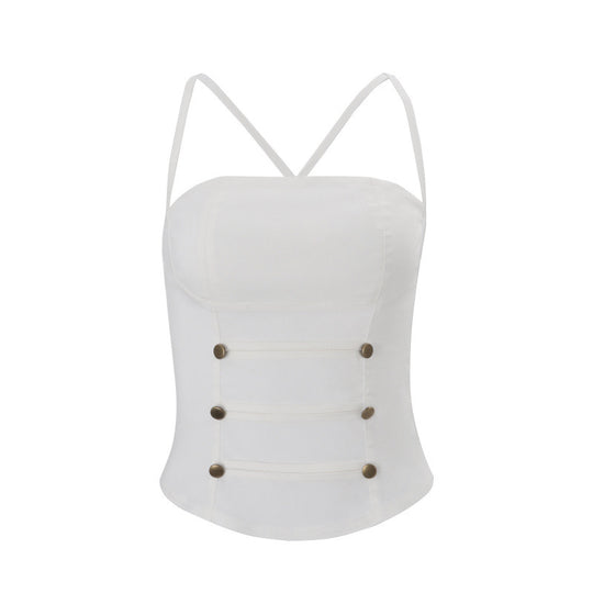 Damen Stylisches Top mit verstellbaren Spaghettiträgern und Knopfdetail R&B