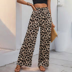 Damen Weite Leopardmuster-Hose mit elastischem Bund und Kordelzug