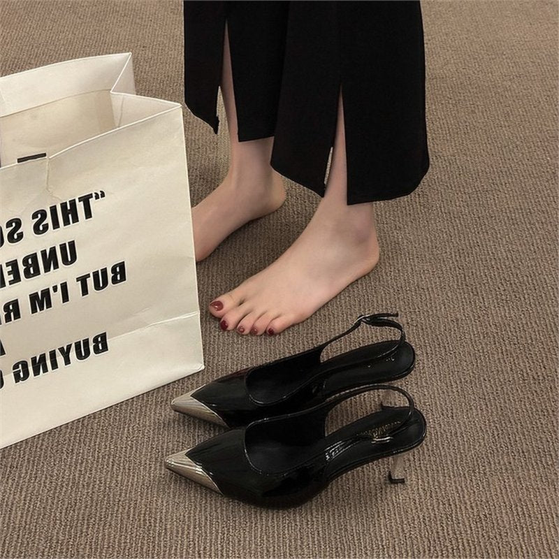 Damen Slingback Pumps mit spitzem Design und glänzendem Metallverschluss R&B