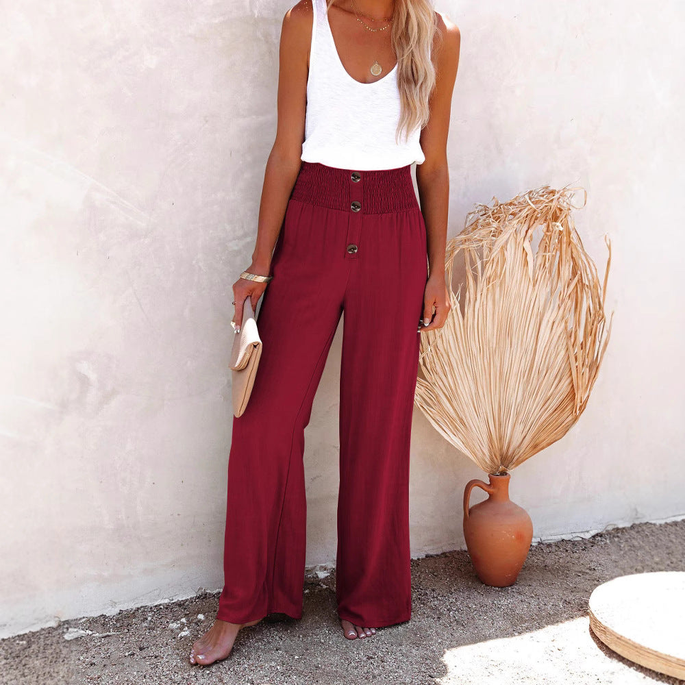 Damen Weite Palazzo-Hose mit dekorativer Knopfdetail und hohem Taillenbund