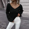 Damen Strickpullover mit tiefem V-Ausschnitt und weit geschnittenen Ärmeln R&B
