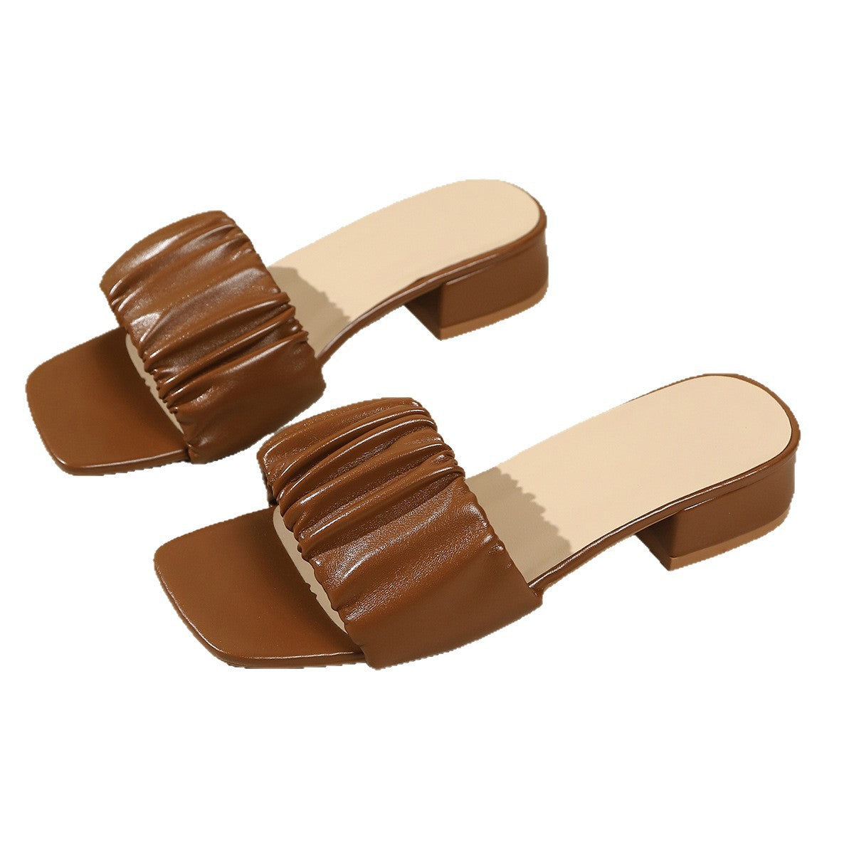 Damen Slip-On Sandalen mit modischem Falten-Design und bequemer Blockabsatz