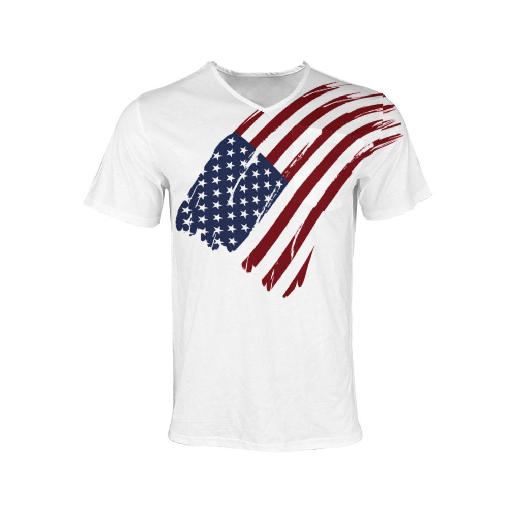 Herren V-Ausschnitt T-Shirt mit kreativem Flaggenmotiv R&B