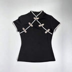Damen Chinesisch inspirierte Bluse mit modernem Stehkragen und floralen Details