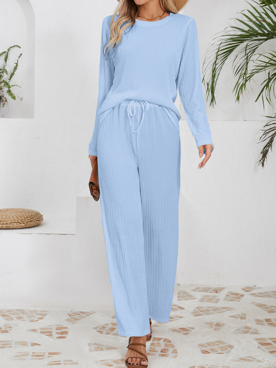 Damen Lässiges Lounge-Set aus leichtem Rippmaterial mit elastischem Bund R&B
