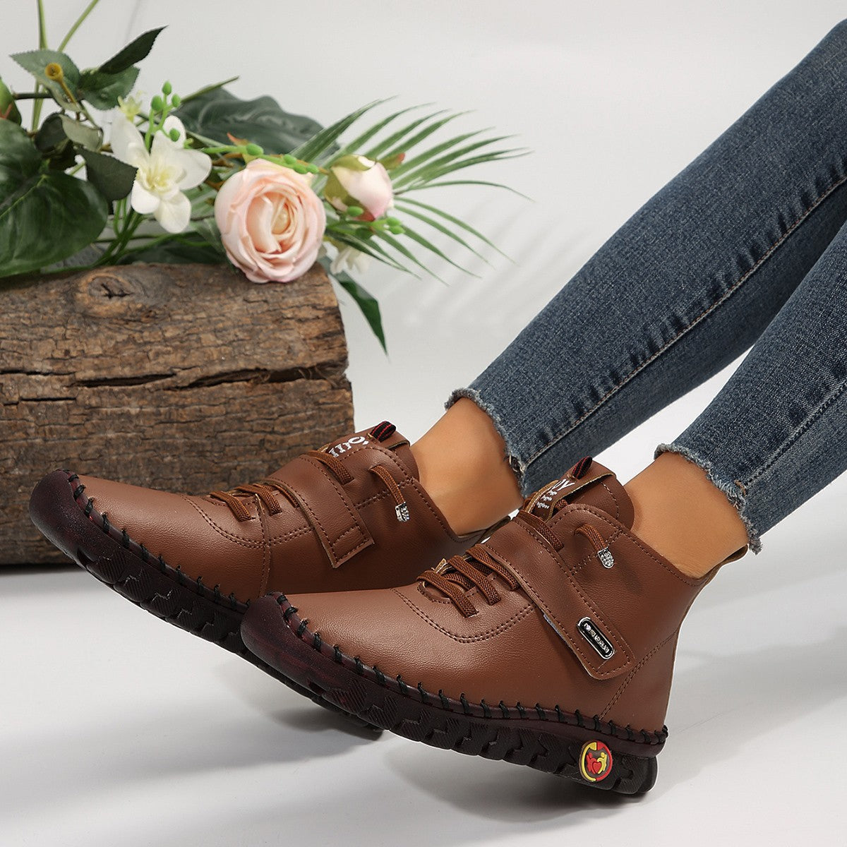 Damen modische Ankle Boots mit komfortablem Klettverschluss und rutschfester Sohle R&B
