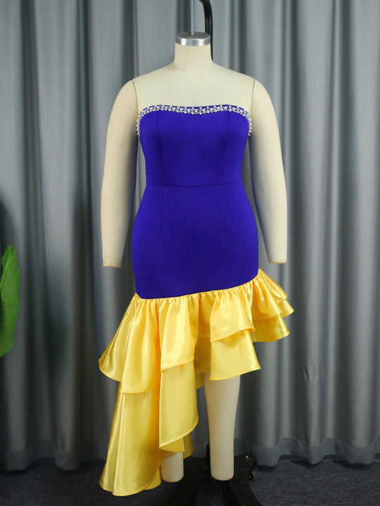 Damen Kleid mit schulterfreiem Design und voluminösem Rüschensaum R&B