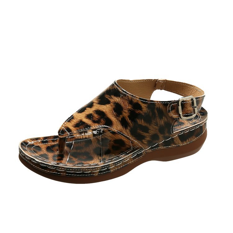 Damen Komfort-Sandaletten mit elegantem Leopardenmuster und verstellbarem Riemendesign R&B