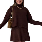 Damen Oversized Strickpullover mit hochwertiger Rippstruktur und passendem Minirock R&B