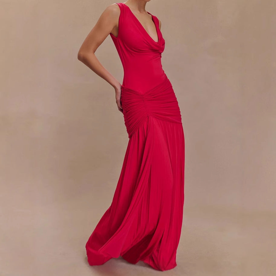 Damen Elegantes Maxikleid mit raffinierten Drapierungen und figurbetontem Schnitt R&B