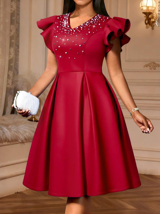 Damen Elegantes Kleid mit funkelndem Strass-Besatz und voluminösen Ärmeln R&B