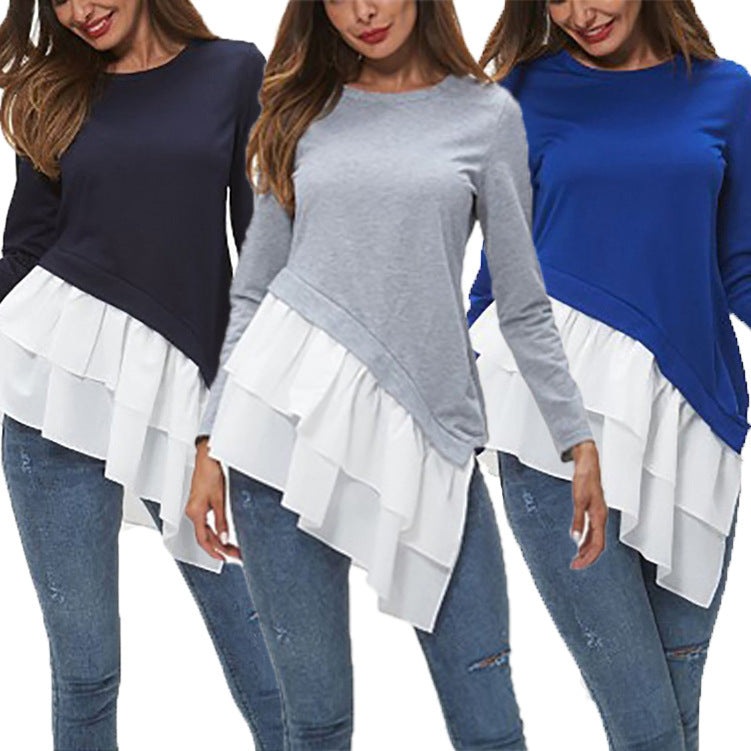 Damen asymmetrisches Sweatshirt mit gefächertem Rüschensaum R&B