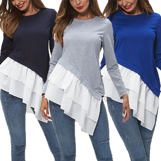 Damen asymmetrisches Sweatshirt mit gefächertem Rüschensaum R&B