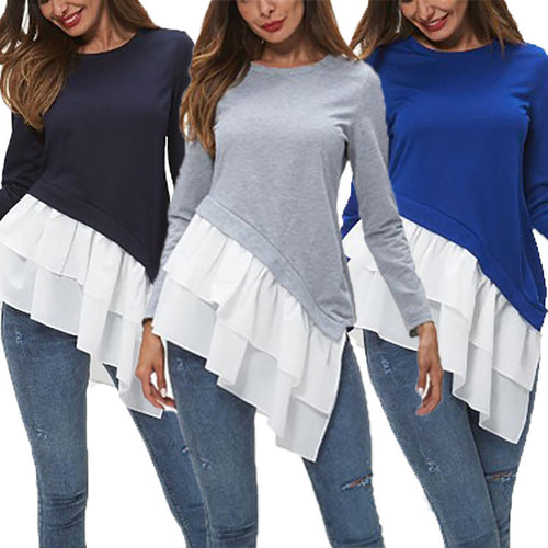 Damen asymmetrisches Sweatshirt mit gefächertem Rüschensaum R&B