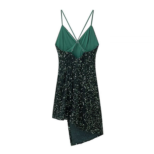 Damen Cocktailkleid mit schimmerndem Paillettenbesatz und asymmetrischem Saum R&B