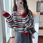 Damen gestreifter Pullover mit weitem Schnitt und modischen Details R&B