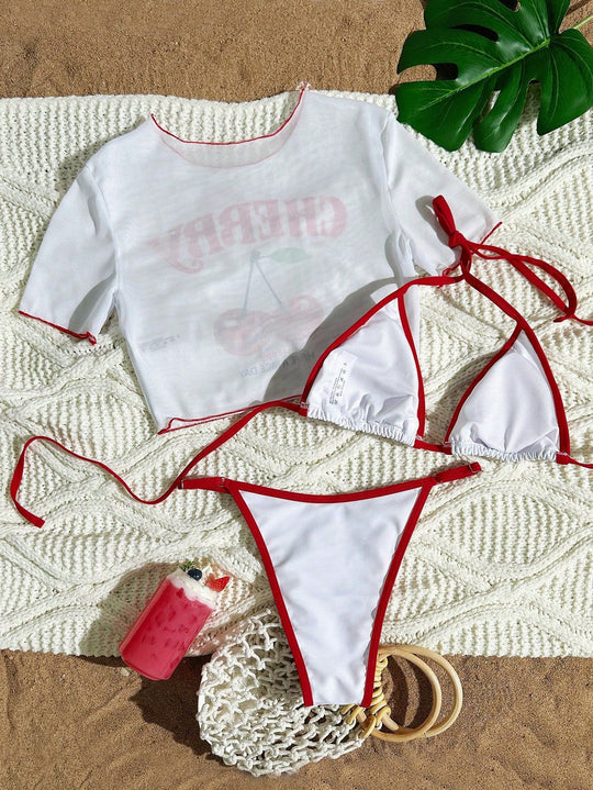 Damen Bikini-Set mit kreativem Kirschmotiv R&B