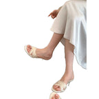 Damen elegante Mules mit zartem Spitzenabschluss R&B