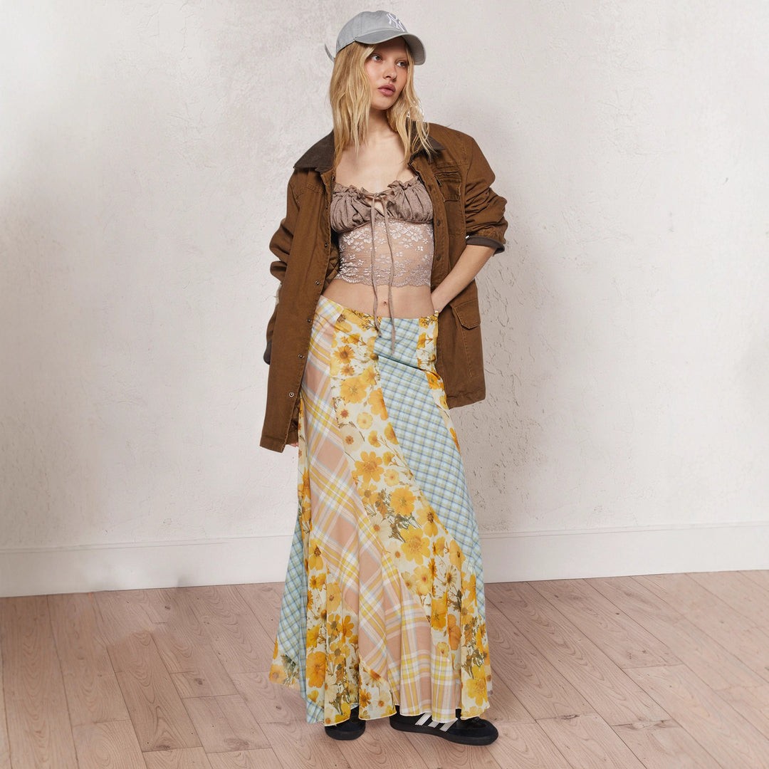 Damen Maxirock mit floralem Design und verspielten Farben R&B