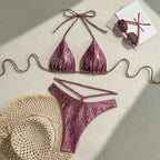 Damen Glitzerndes Triangel-Bikini-Set mit raffinierten Trägern R&B