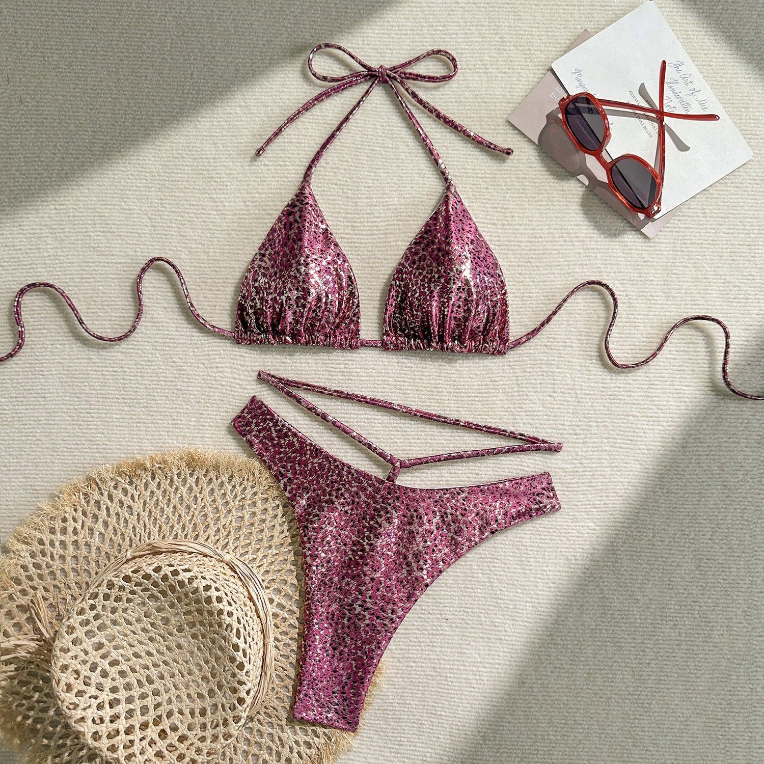 Damen Glitzerndes Triangel-Bikini-Set mit raffinierten Trägern R&B