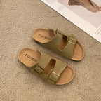 Damen komfortable Leder-Pantoletten mit verstellbaren Riemen und weichem Fußbett EB