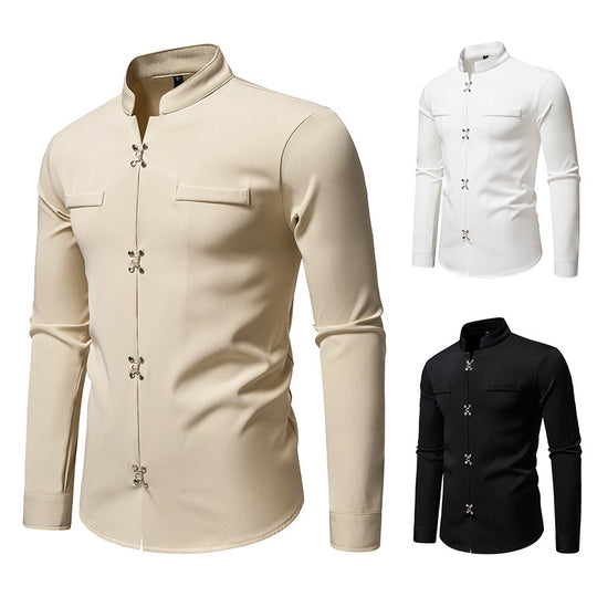 Herren Hemd mit asiatischem Knopfdesign R&B