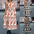 Damen Maxikleid mit asymmetrischem One-Shoulder-Design und Bindegürtel R&B