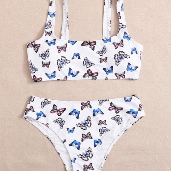 Damen Sportliches Bikini-Set mit verspieltem Schmetterlingsmuster R&B