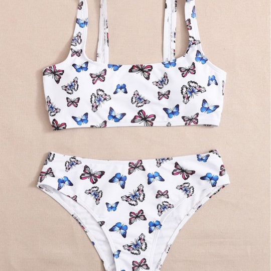 Damen Sportliches Bikini-Set mit verspieltem Schmetterlingsmuster R&B