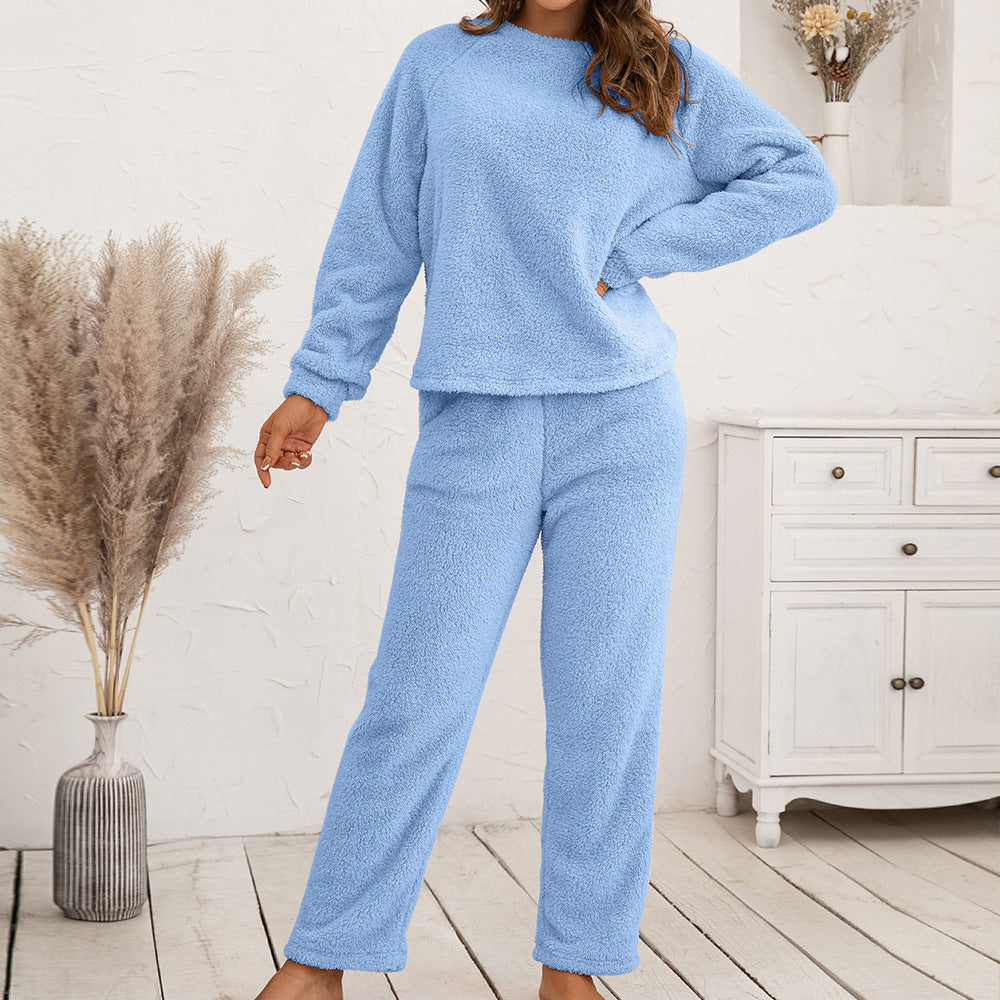Damen Kuscheliges Fleece-Pyjama-Set mit langen Ärmeln und bequemen Hosen R&B