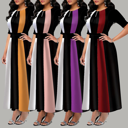 Damen Maxikleid mit modernem Blockdesign und seitlichen Taschen R&B