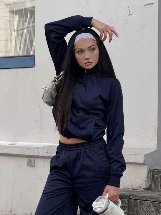 Damen sportlicher Jogginganzug mit hochgeschlossenem Kragen und elastischen Bündchen R&B
