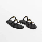 Damen Elegante Zehensteg-Sandalen mit modischem Riemendesign und goldenen Akzenten R&B